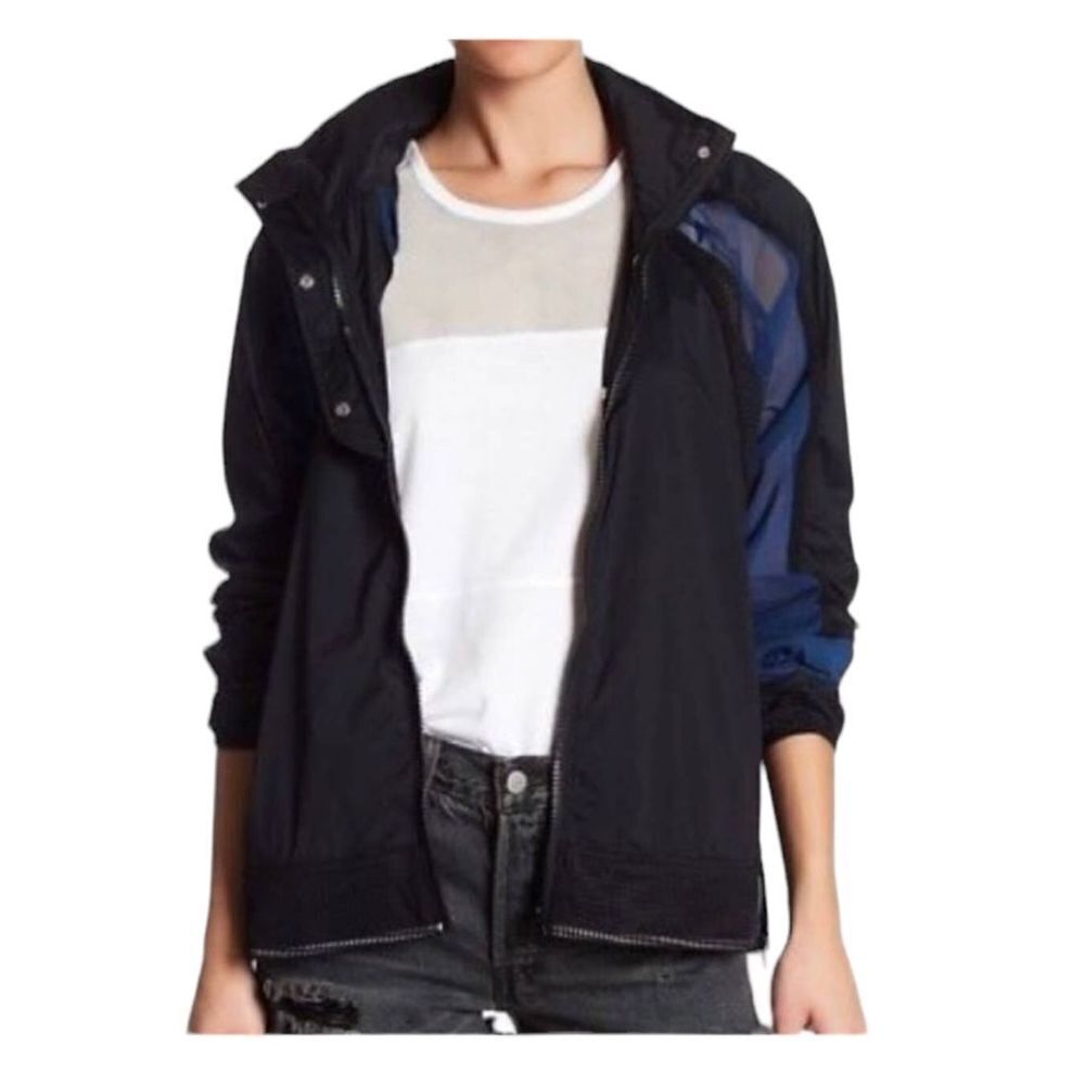 Free People Mesh Panel Windbreaker Jacket Women's Black and Blue Size Large